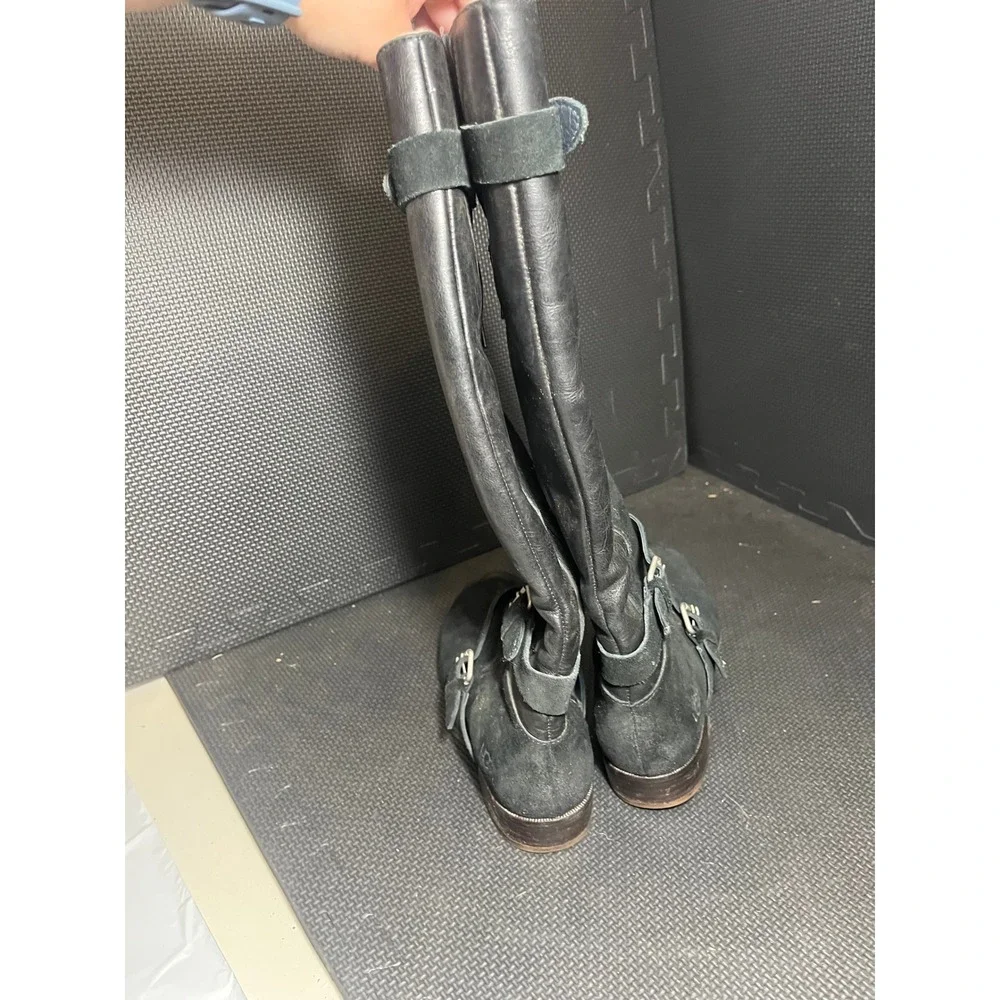 Ugg Cydnee Boots 8.5‎ Black Leather Knee High Buckle Sheepskin Shearling Stretch